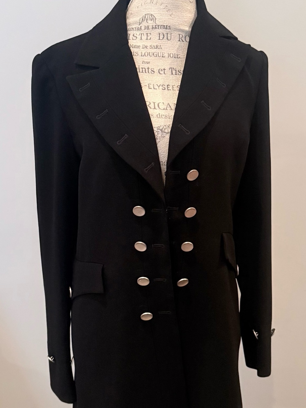 Vintage Zelda Black Military Style Blazer Jacket Silver Buttons Size 14